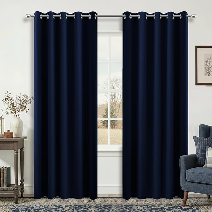 KOUFALL Navy Blue Extra Wide 100% Total Full Blackout Curtains for Kids Bedroom,2 Panels Set 60 Inch Wide Thermal Winter Curtains Insulated Sliding Glass Patio Door.60 Width by 84 Inches Long