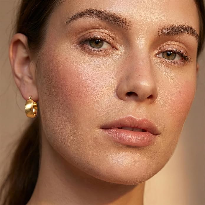 Chunky Hoop Earrings for Women, Small Hypoallergenic Earrings with S925 Silver Posts, 18K Gold & White Gold Plated Non Tarnish Classic Trendy Jewelry for Gift