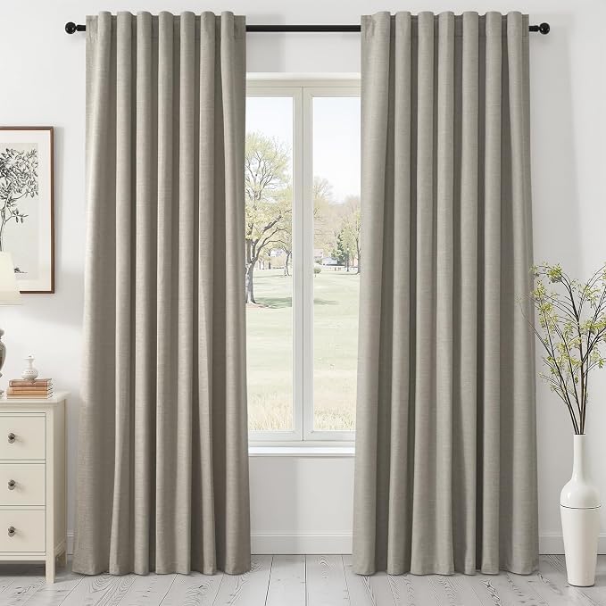Topfinel 84 Inch Long Linen Blackout Curtains for Bedroom Flax Grey 100% Black Out Linen Texture Curtains Solid Thermal Insulated Window Drapes Luxury Decor for Living Room 84 inches Length 2 Panels