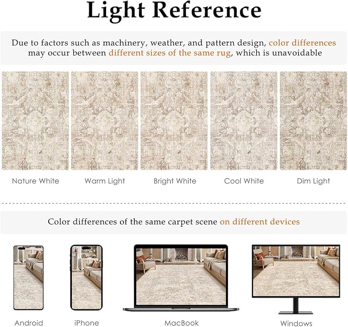 4x5 Beige Washable Area Rug for Living Room Bedroom Neutral Soft Non Slip Rug Low Pile Vintage Distressed Carpet for Dining Room Nursery Office Indoor