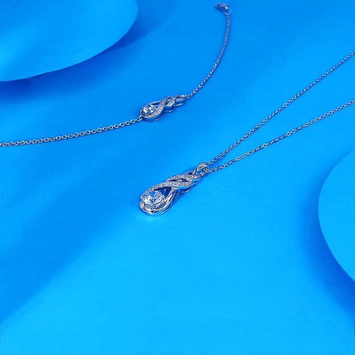 Birthstone Necklaces for Women 925 Sterling Silver Infinity Pendant Created Gemstone Jewelry for Her, 16"+2"