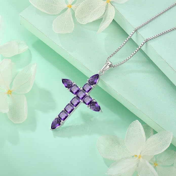 STARCHENIE 925 Sterling Silver Cross Necklace for Women Birthstone Jewelry | 925 Sterling Silver Crucifix Pendant, Birthstone Jewelry, Christian Religious Gift for Her