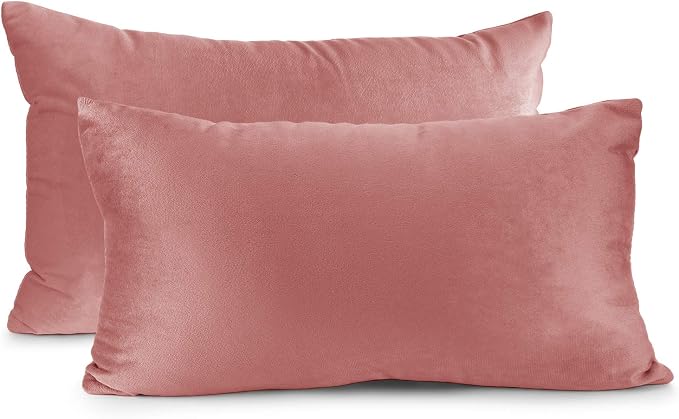 Nestl Throw Pillow Covers, Cozy Velvet Decorative Pillow Covers 12 x 20 Inches, Soft Solid Couch Pillow Covers for Sofa, Bed and Car, Set of 2 - Misty Rose