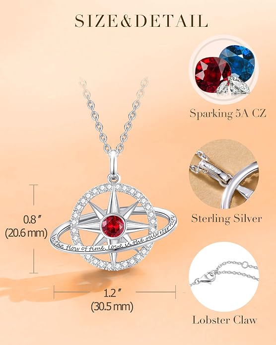 FANCIME Stellar Promise Birthstone Necklace for Women White Gold Plated Sterling Silver Planet Star Pendant Fine Jewelry Anniversary Birthday Mothers Day Gifts for Women Wife Friend Her