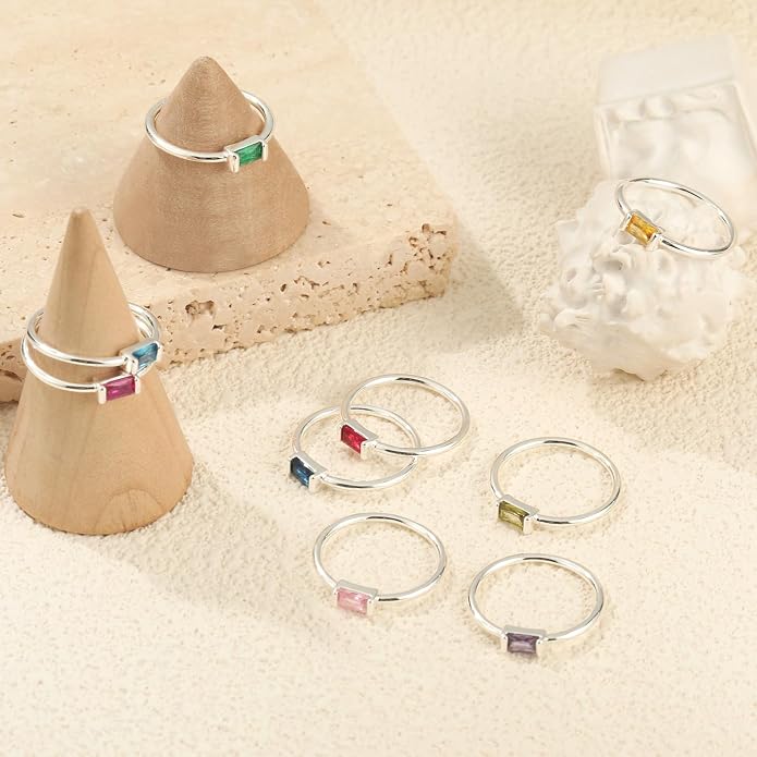 KOHOTA Silver Birthstone Rings for Women Dainty Stackable Engagement Wedding Promise Rings Non Tarnish CZ Emerald Green Gemstone Ring Mothers Birthday Gift Size 6-10