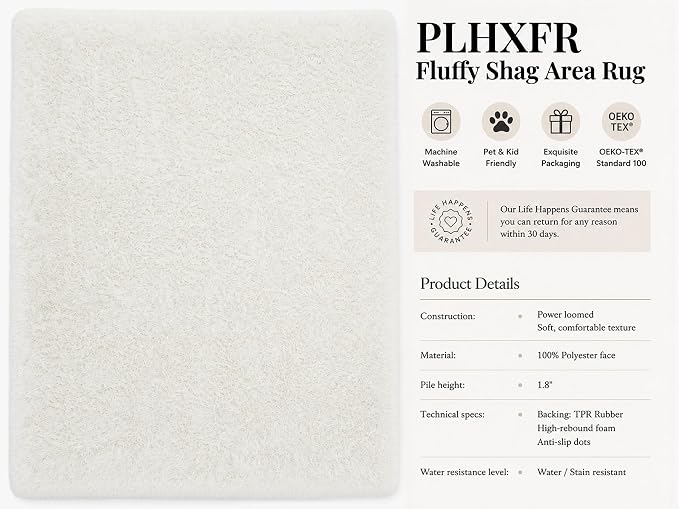 Area Rug for Living Room Bedroom: 5x7 White Soft Fluffy Shag Upgrade Non-Slip High Pile Carpet Large Fuzzy Plush Indoor Floor Decor Shaggy Rug for Kid Boys Girls Dorms Playroom Nursery Modern Home