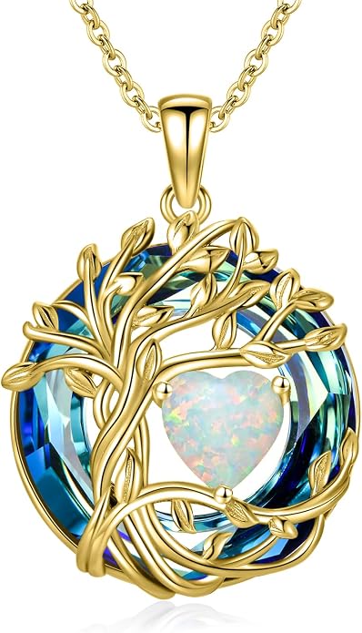 TOUPOP Tree of Life Birthstone Necklace Sterling Silver Pendant Birthstone Necklaces with Blue Crystal Anniversary Birthday Jewelry for Women Mom Wife Her