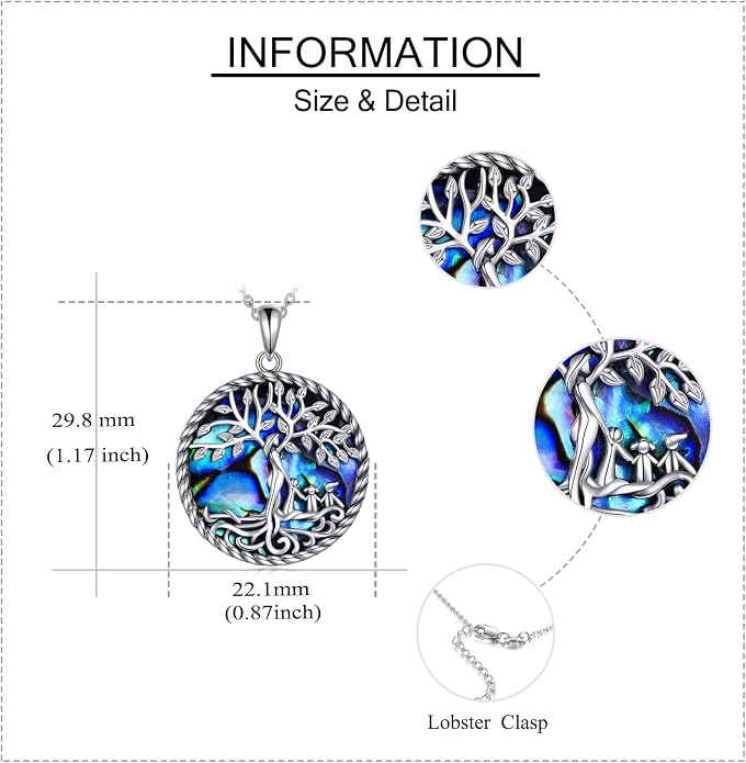 ONEFINITY Tree of Life Necklace for Women Sterling Silver Abalone Shell Crystal Tree of Life Pendant Necklace Family Tree Jewelry for Mom Daughter Sister Girls Christmas Gifts
