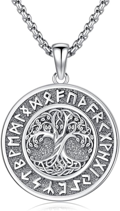 Viking Necklace for Men 925 Sterling Silver Viking Wolf/Thors Hammer/Vegvisir/Tree of Life/Compass Pendant Norse Necklace Amulet Talisman Christmas Gifts for Him Her