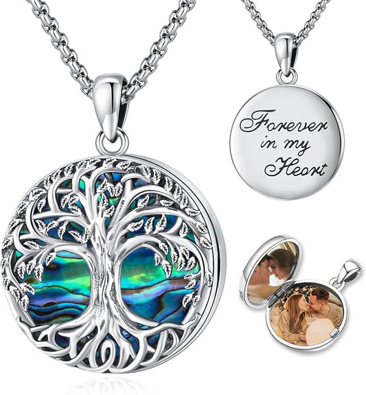 Tree of Life Necklace Sterling Silver Crystal Abalone Shell Tree Pendant with Heart Family Tree Jewelry for Women Mother's Day Gifts