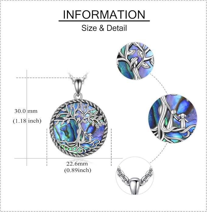 Tree of Life Necklace 18K White Gold Plated Tree of Life Abalone Shell/Crystal Pendant Necklace Family Tree Jewelry Gifts for Women Mothers Day Gifts