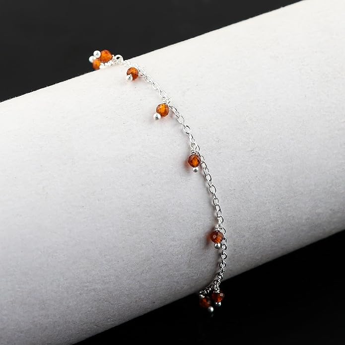 Natural Gemstone Beaded Dangle Anklets, Handmade Bohemian Jewelry, Micro-Faceted Stones Wicca & Reiki Healing Crystals, Silver Ankle Bracelet, Christmas Gift for Women, 9+1.50inch