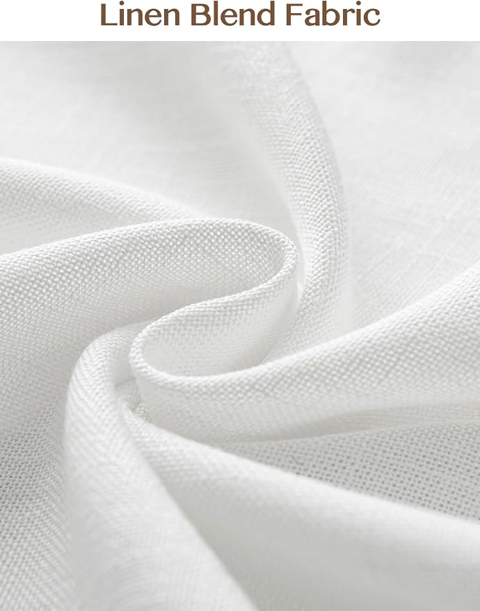THREE GIRLS Liz Pinch Pleated Linen Curtains for Living Room, Light Filtering Curtains 102 Inches Long, Farmhouse Window Curtains for Bedroom, Modern Drapes with Hooks and Rings, White, 2 Panels Set