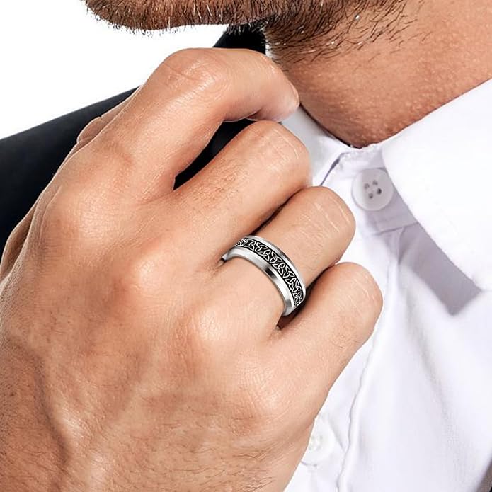 NUNCAD Personalized 925 Sterling Silver Celtic Trinity Knot Ring for Men 8mm Tungsten Carbide Triquetra Celtic Knot Wedding Band Irish Jewelry Gift Comfort Fit Size 7-12