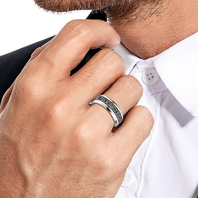 NUNCAD Personalized 925 Sterling Silver Celtic Trinity Knot Ring for Men 8mm Tungsten Carbide Triquetra Celtic Knot Wedding Band Irish Jewelry Gift Comfort Fit Size 7-12