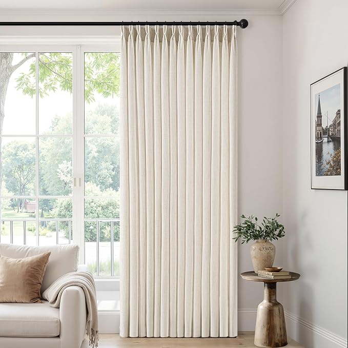 MIULEE Pinch Pleated Thick Linen Curtains 94 Inches 4 Panels Set Ivory Cream Back Tab Memory Trained Pinch Pleat Semi Sheer Light Filtering Privacy Curtains Window Drapes for Living Room Bedroom Birch