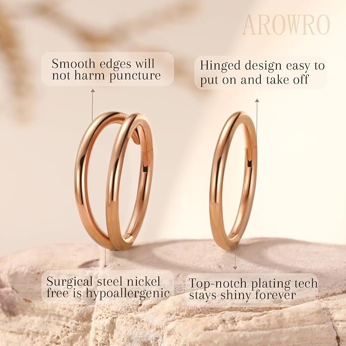 AROWRO Conch Piercing Jewelry Septum Jewelry Nose Rings Hoops 20G 18G 16G 316L Surgical Steel Hinged Segment Ring Hoop Helix Daith Rook Tragus Cartilage Piercing Jewelry