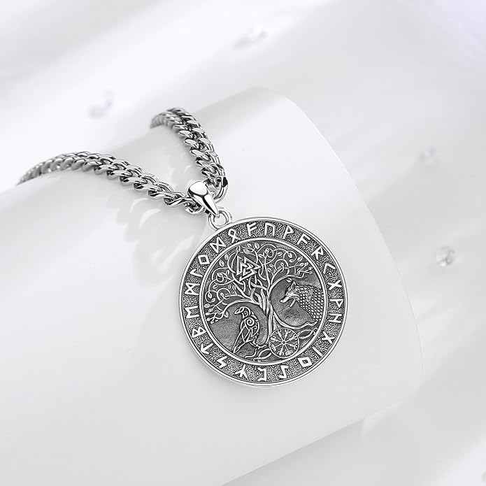 INFUSEU Mythology Pendant Necklaces for Men, Viking Norse Mjolnir Egyptian Anubis Ankh, 22-24 Inch Chain