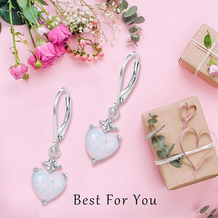 Teardrop Leverback Drop Dangly Earrings, 925 Sterling Silver with Opal/Moonstone Hypoallegenic for Sensitive Ears Jewelry Gift for Women Girlfriend with Gift Box