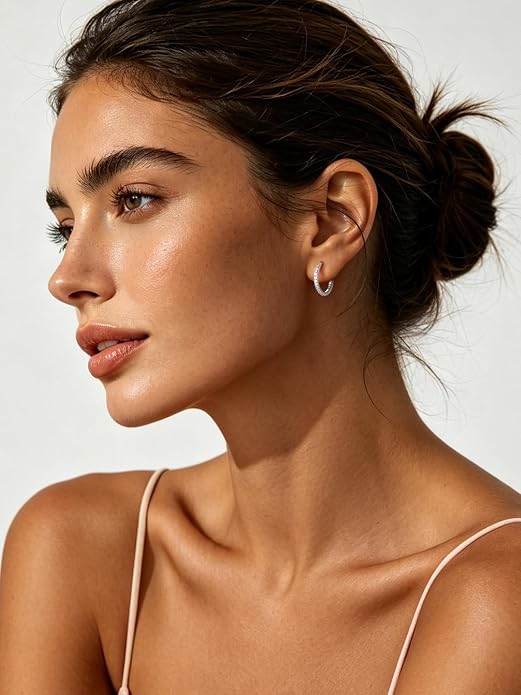 FaithHeart 925 Sterling Silver Huggie Hoop Earrings, Silver Small Hoop Earring for Women, 14K Gold/Black/Rose Gold Hypoallergenic Cartilage Earrings for Women 6/8/10/12/14/16/18/20mm