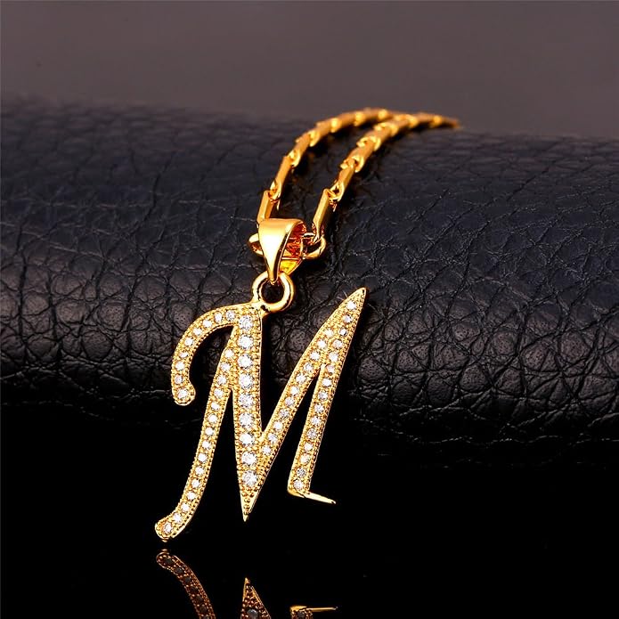 U7 Initial Necklace for Women, Gold/Platinum Plated CZ Crystal Letter A-Z Pendant Necklace, Shiny 20 Inch Name Chain Dainty Personalized Jewelry for Men Mom Wife Friend