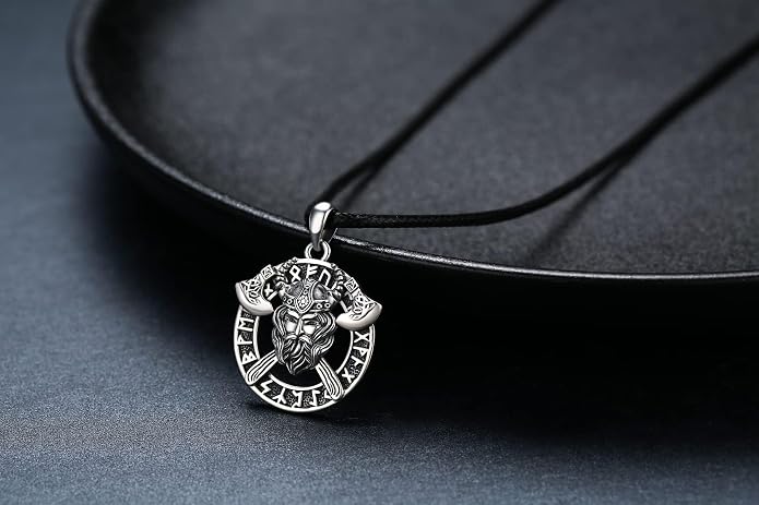 925 Sterling Silver Necklace for Men Viking Rune/Odin God/St Michael/Thors Hammer/Wolf/Celtic Knot/Religious Cross Jewelry Gifts for Men
