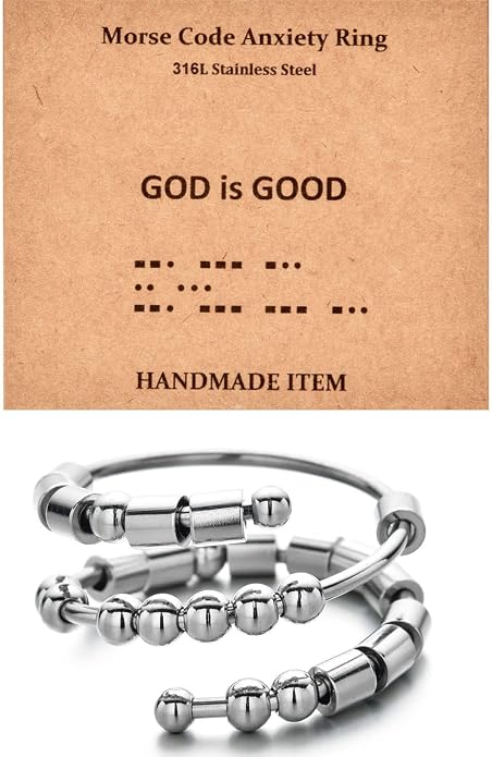 Morse Code Rings for Women, Stainless Steel Spinner Ring Fidget Rings for Anxiety Ring Morse Code Rings Inspirational Gifts Jewelry Women Birthday Graduation Gifts for Best Friends