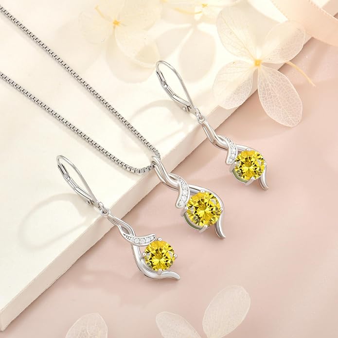 Women‘s Birthstone Pendant Necklace S925 Sterling Silver Imitation Diamond Infinity Necklace Jewelry Gift for Her