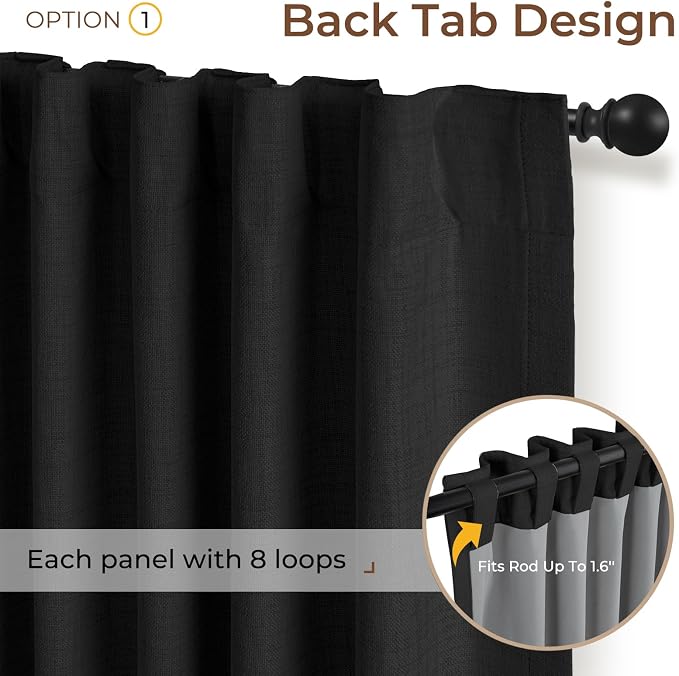 INOVADAY 100% Blackout Sliding Door Curtains, Extra Wide Curtains for Sliding Glass Doors, Back Tab/Rod Pocket Sliding Glass Door Curtains, Thermal Insulated Window Drapes - Black, W102 X L90