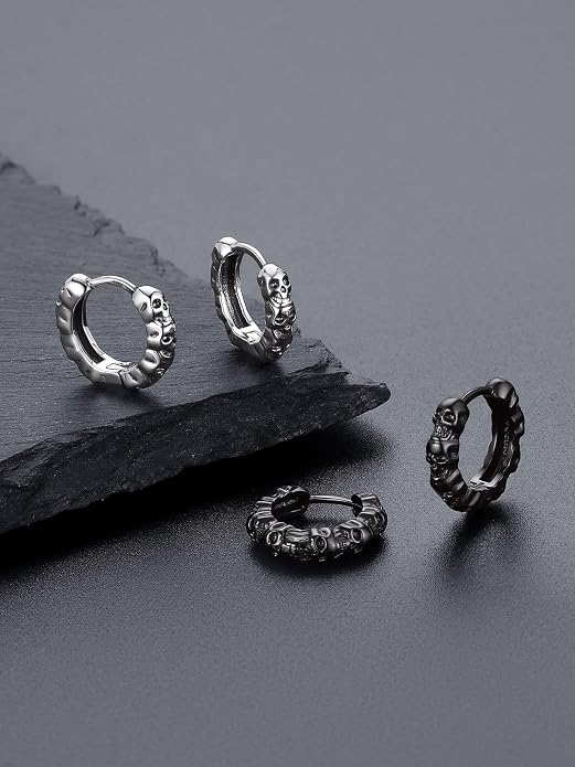 Bandmax 925 Sterling Silver Black Huggie Hoop Earrings 10mm Small Hypoallergenic Cartilage Piercing Jewelry for Women Men Gift