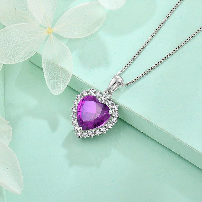 STARCHENIE 925 Sterling Silver Heart Birthstone Pendant Necklace for Women | Genuine 925 silver pendant, heart birthstone, love heart design, 925 silver 18+2" adjustable chain
