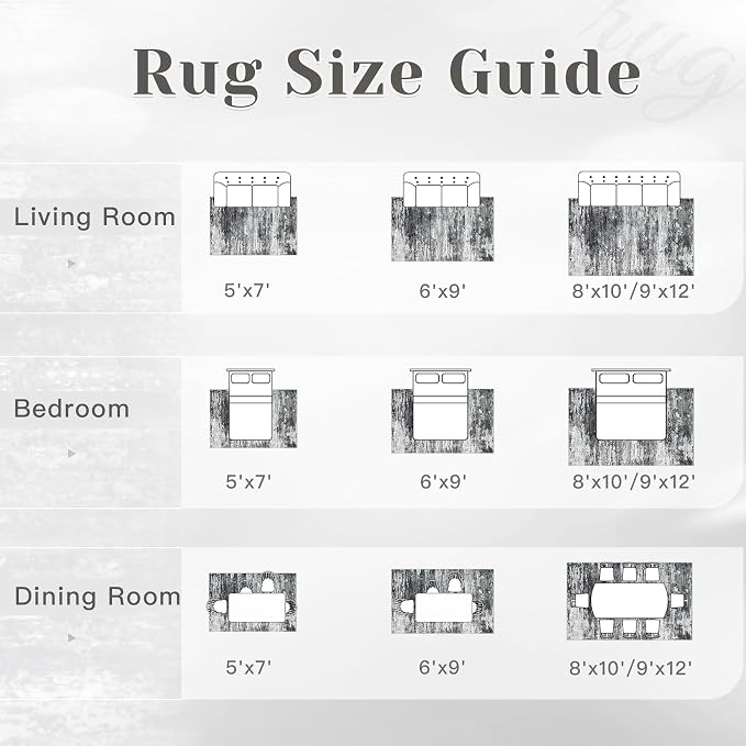 Washable Rug 9x12 Area Rugs for Living Room: Large Neutral Soft Rug Abstract Non Slip Low Pile Modern Carpet for Bedroom Kitchen Nursery Office Dining Room Indoor (Black, 9'x12')