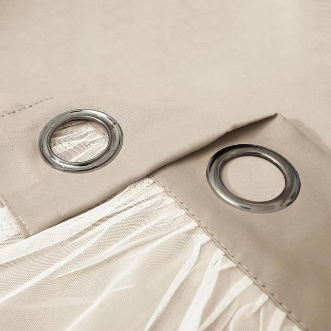 INLINAS Beige Blackout Curtains with Sheer Overlay - Grommet Top Thermal and Noise Reduction Panels for Bedroom and Living Room Light Blocking and Energy Saving, 37 x 84 Inches, Set of 2