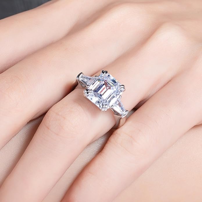 3ct-7ct Cubic Zirconia 3 Stones Engagement Rings 5A Grade Simulated Diamond Cushion Cut/Emerald Cut/Asscher Cut/Heart Cut CZ Anniversary Promise Wedding Rings for Women