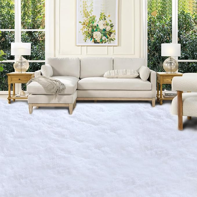 White Area Rug 10x14 for Living Room - Large Soft Shag Non-Slip Carpet | Cloud-Soft Comfort: Microfiber Memory Foam Layers Cradle Every Step - Cozy Warmth Your Whole Family Will Sink Into Daily