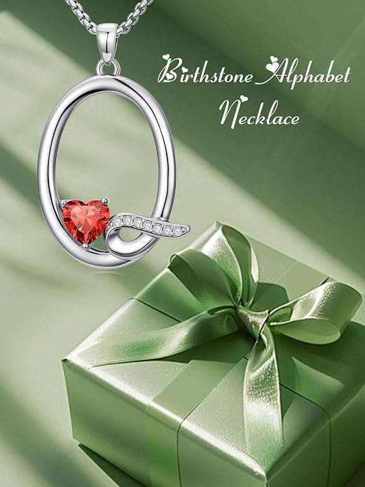 Birthday Gifts for Women Alphabet A to Z Initial Birthstone Pendant Necklaces for Women - 18k White Gold Plated Personalized Name Jewelry Anniversary Graduation Gifts for Wife Her Daughter Girlfriend(with Gift Box)