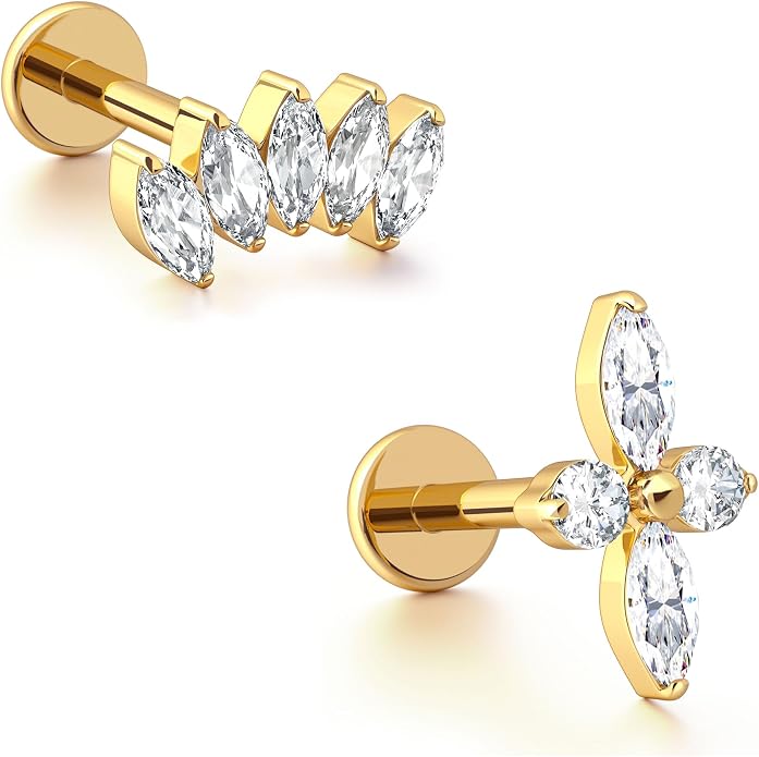 BodyBonita 16G Stud Earrings Flat Back - G23 Titanium Internal Thread Cartilage Earrings