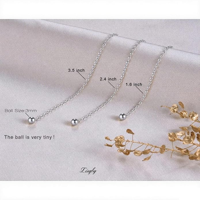 3 Pairs Threader Earrings 925 Sterling Silver Long Chain Earrings Bar/Ball Wrap Threader Drop Earrings for Women Lightweight Minimalist Mother's Day Jewelry Set