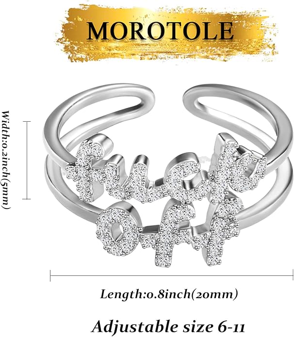 MOROTOLE Women Statement Letters Personalized Ring 18K Gold Plated Open Rings Hypoallergenic Cubic Zirconia Adjustable Rings for Women