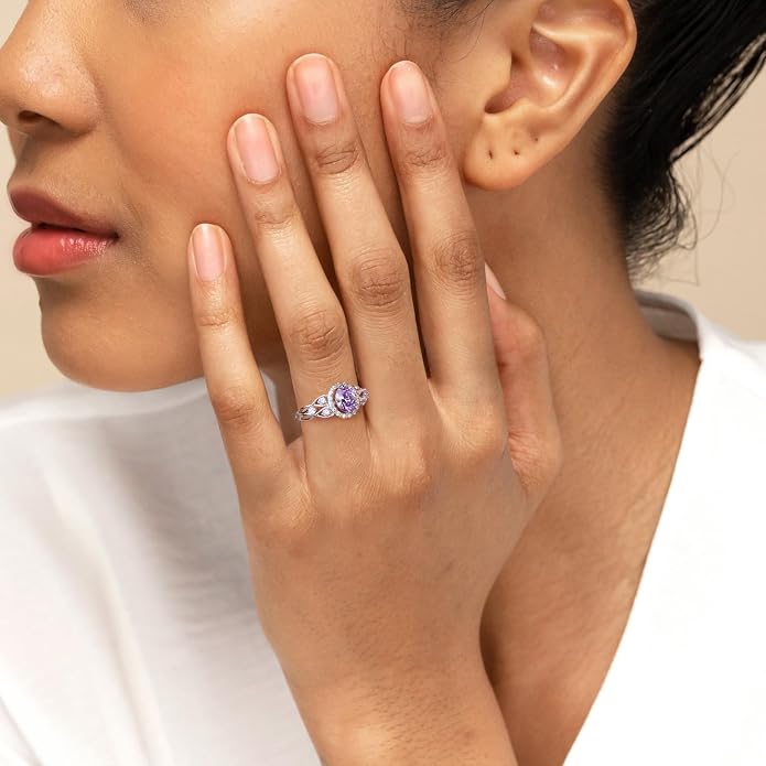925 Sterling Silver Celtic Knot Engagement Ring for Women Moissanite/Cubic Zirconia Inlaid Oval Shaped Birthstone Rings Cocktail Wedding Birthday Jewelry(with Box)