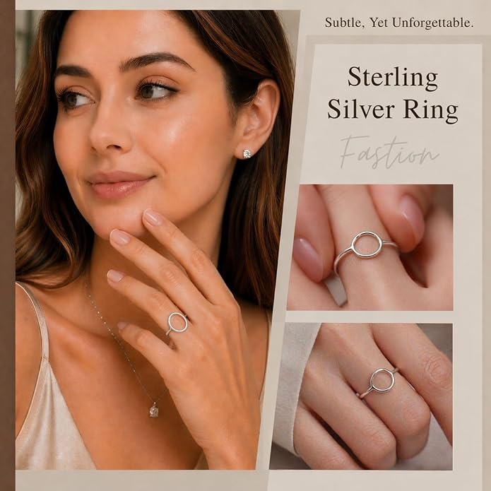 SOVATS 925 Sterling Silver Open Circle Ring for Women – Rhodium Plated, Minimalist Stackable Design, Nickel-Free Jewelry