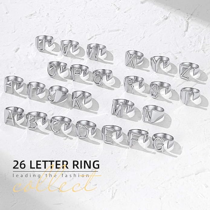 KeyStyle Bold Initial Letter Rings Adjustable, GoldChic Jewelry Women Gold Statement Ring Personalized Engraved Women’s Open Signet Ring for Party (Gold, White Gold, Black)