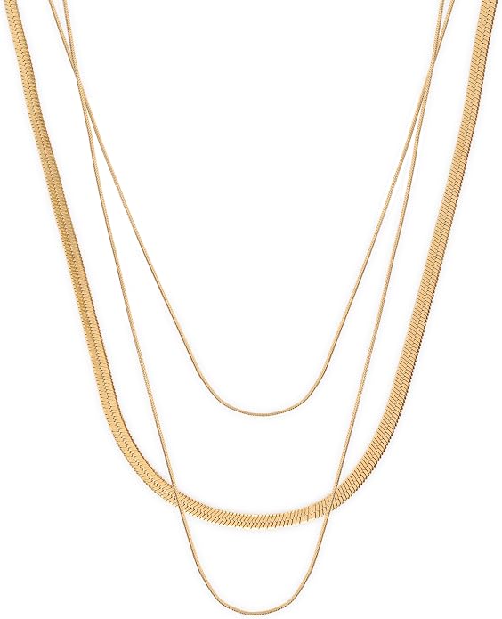 Layered Necklaces | Waterproof 18k Real Gold Plated Jewelry | Non Tarnish | PVD coated | Women's Jewelry | Gold Necklace for Women | Herringbone Necklace for Women | Snake Necklace