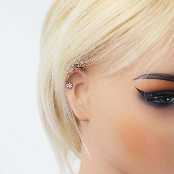 16G Internally Threaded Titanium Opal Flower Labret Tragus Stud, Monroe Lip Ring Helix Piercing Jewelry