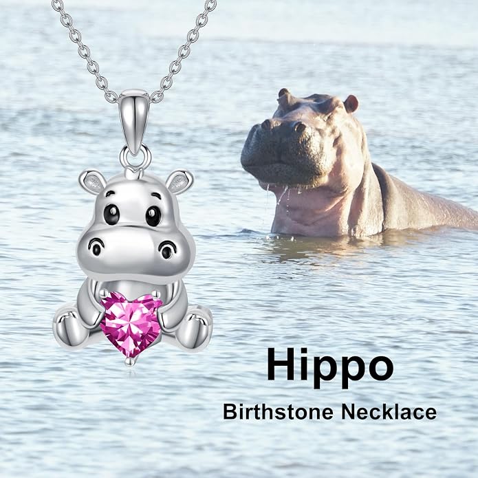 PROESS Animal Birthstone Necklace 925 Sterling Silver Otter/Axolotl/Hippo/Elephant/Dachshund/Monkey/Red Panda Pendant Necklace Animal Birthstone Jewelry Gifts for Women