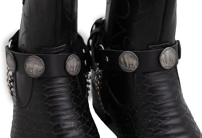 TrendyFashionJewelry Men Biker Boot Pair Bracelets Black Faux Leather Strap Chain Native Buffalo Animal Hunter