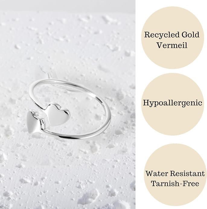 18k Gold Plated Simple Minimalist Heart Adjustable Stackable Halo Ring Band for Women Valentines Day Gifts for Her Comes with a Gift Box
