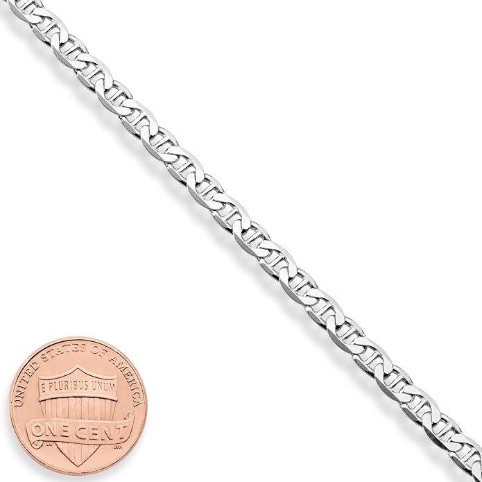 Miabella 925 Sterling Silver Italian 3mm, 4mm Solid Diamond-Cut Mariner Link Chain Anklet Ankle Bracelet for Women, Made in Italy