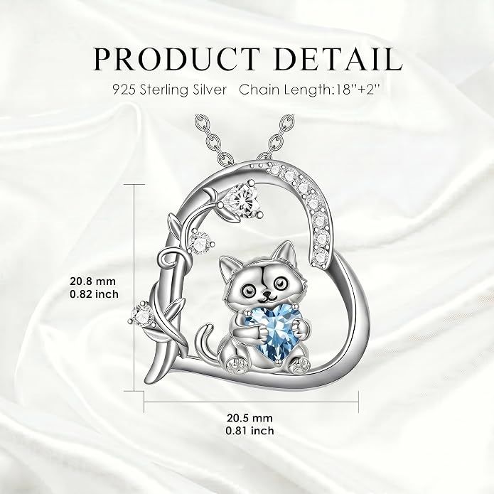 PELOVNY Teddy Bear Necklace for Women 925 Sterling Silver Bear/Highland Cow/Fox/Cat/Axolotl Birthstone Necklace Christmas Birthday Jewelry Gifts for Mom Daughter Wife Sister