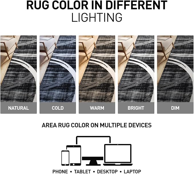 Rugshop Wavy Circles Modern Non-Shedding Large Area Rug Black 8'8" x 12'